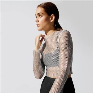 Carbon38 silver mesh long sleeve top
